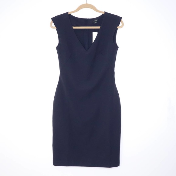 ANN TAYLOR NEW Seasonless Stretch Sheath Dress V Neck Sleeveless Navy 6 - Picture 1 of 8